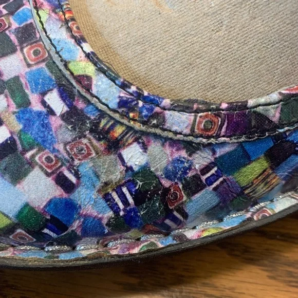 Alegria Mary Janes Bella Multi Cube colorful comfortable low wedge heel size38/8 - Picture 4 of 12